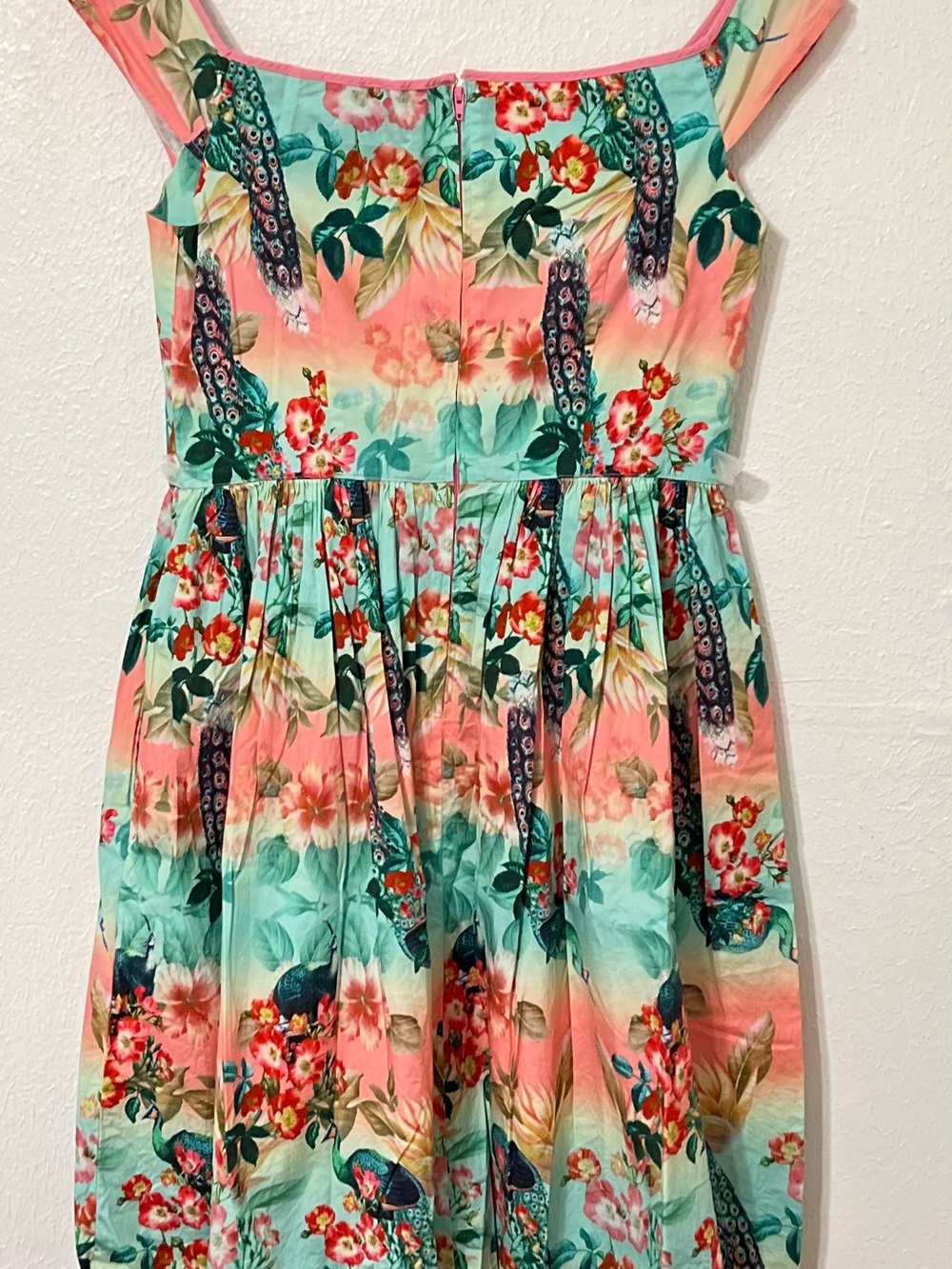 Hell Bunny Vixen Peacock Pastel Swing Dress Pin up Poster Girl Off-Shoulder - Picture 7 of 14